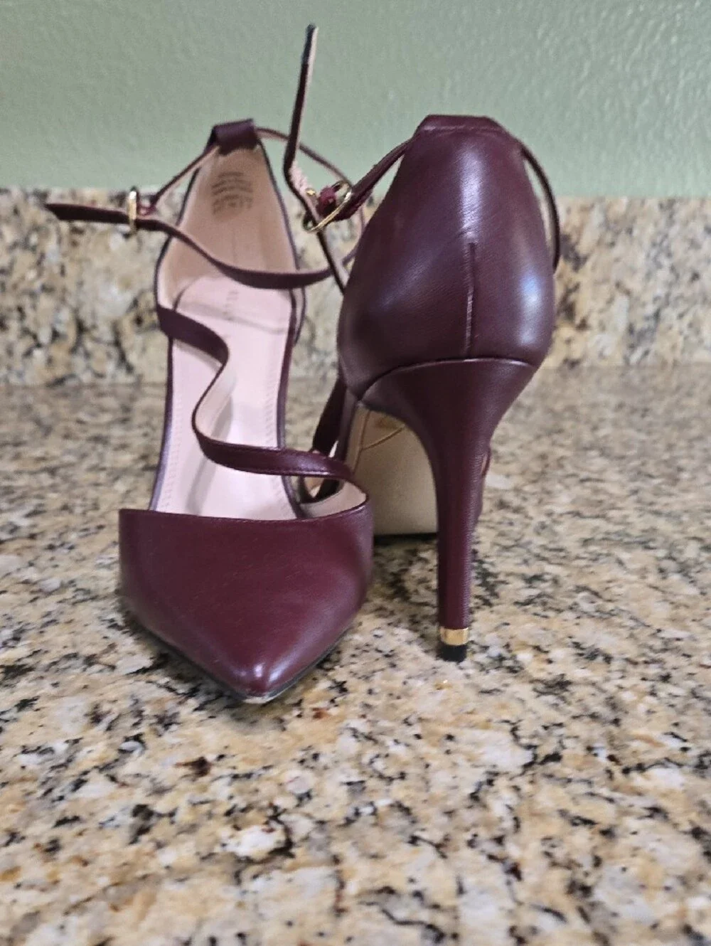 Kelly & Katie Women's Burgundy Pointed Toe Ankle Strap Heels